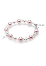 terrific teensy simulated pearls cross christening bracelet for babies and kids